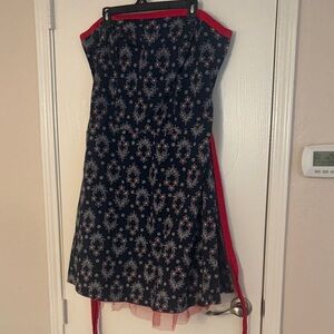 True Love - navy, red, white retro sleeveless dress floral swing - 2X